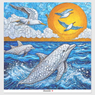 Sticker Dauphins et Mouettes Nature Océanique
