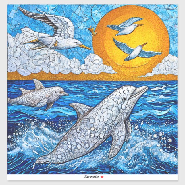 Sticker Dauphins et Mouettes Nature Océanique (Feuille)