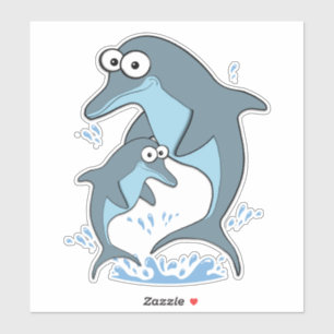 Sticker Dauphins mignons de bande dessinée