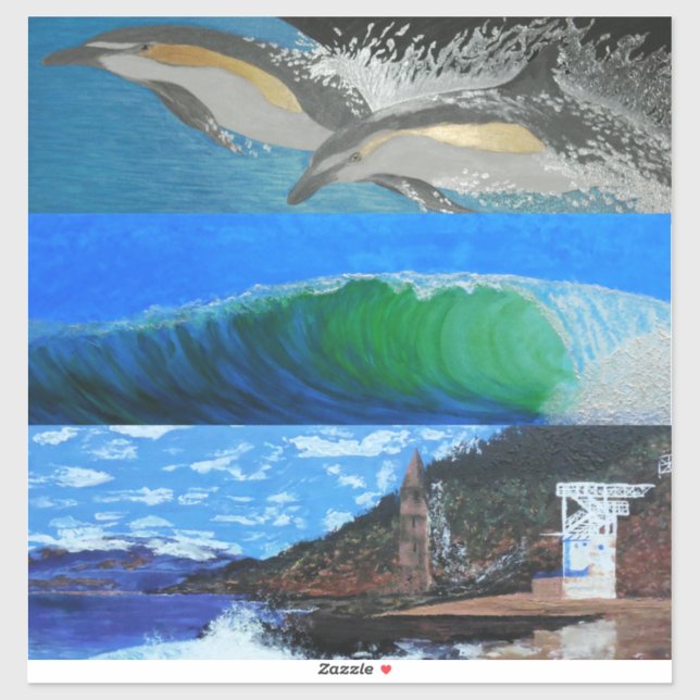 Sticker Dauphins, vagues, plage Victoria, tour Laguna (Feuille)