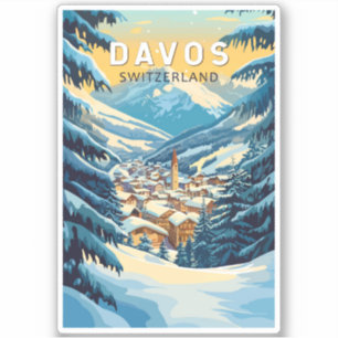 Sticker Davos Suisse Travel Art Vintage