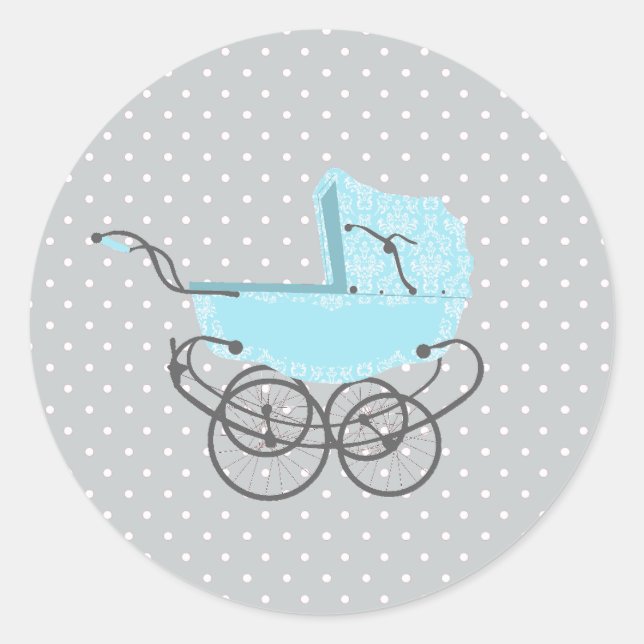 Sticker de Baby shower de Pram Bleu (Devant)