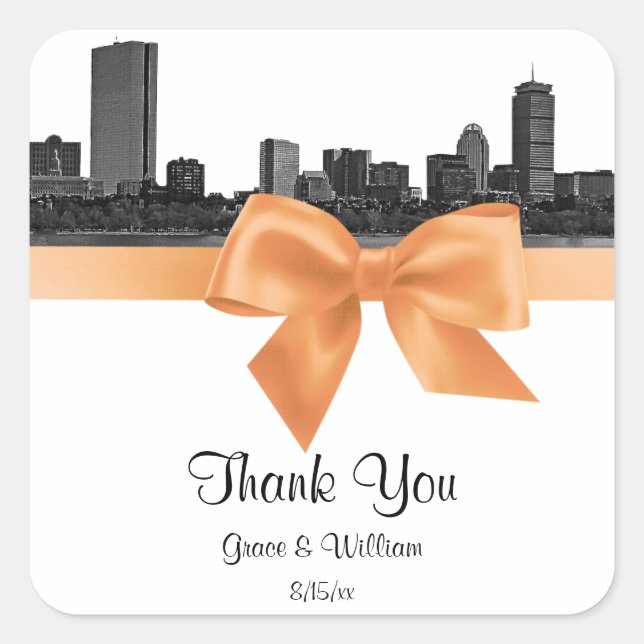 Sticker de balise BW Peach Etched Boston Skyline (Devant)