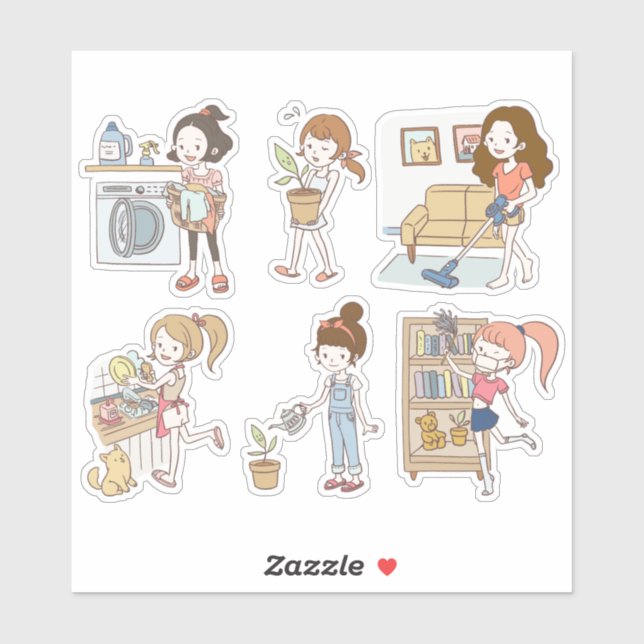 Sticker de caractère pour filles de corvées nettoy (Feuille)