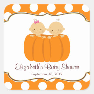 Sticker de Carré de Baby shower Citrouille de mign