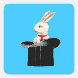sticker de carré de lapin à chapeau vintage magi