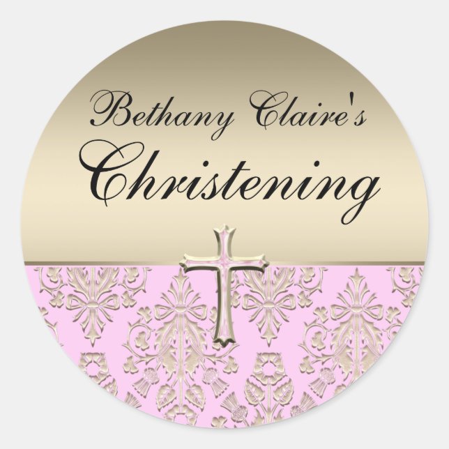 Sticker de Christening Pink & Gold Damask (Devant)