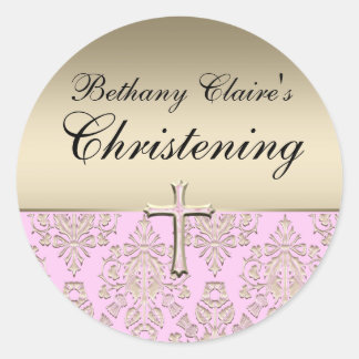 Sticker de Christening Pink & Gold Damask