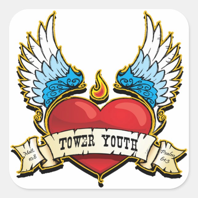 Sticker de coeur pour les jeunes de la tour carrée (Devant)