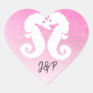 Sticker de coeur rose et blanc pour hippocampes