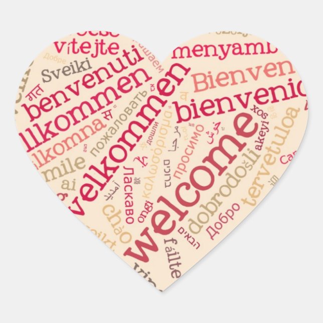 Sticker de coeur Wordcloud WELCOME (Devant)