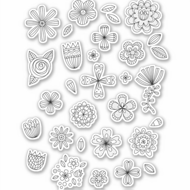 Sticker de dessin d'art en ligne de fleurs (Devant)