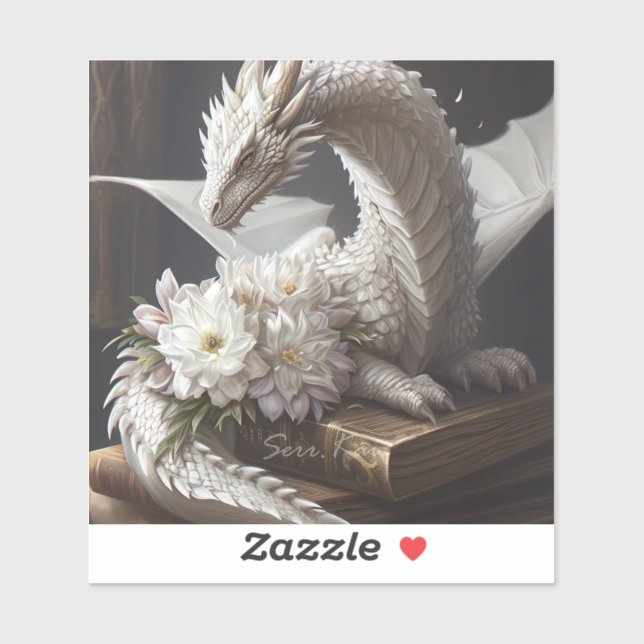 Sticker de Dragon Blanc sur Livres (Feuille)