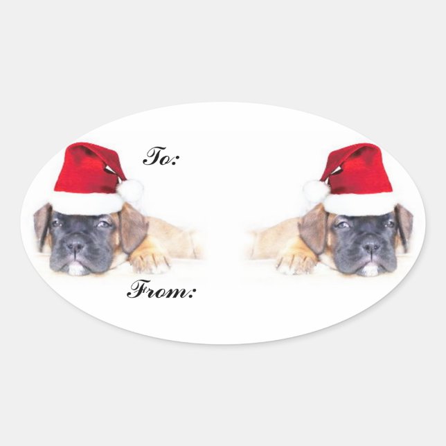 sticker de étiquette cadeau de chiots boxer de Noë (Devant)
