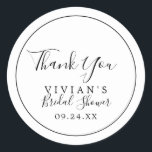Sticker de Fête des mariées minimaliste de Merci<br><div class="desc">Ces autocollants minimalistes de douches nuptiales sont parfaits pour un simple wedding shower. Le design romantique moderne présente une typographie classique en noir et blanc associée à une calligraphie rustique mais élégante avec un style vintage lettré à la main. Personnalisable dans n'importe quelle couleur. Gardez le design simple et élégant,...</div>