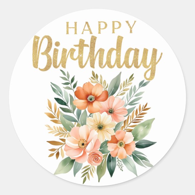 Sticker de fleurs d'aquarelle d'anniversaire heure (Devant)