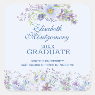 Sticker de graduation florale bleu et lavande