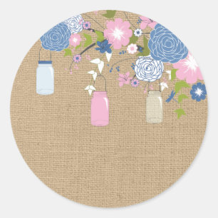 Sticker de Jar Faux Burlap rose et bleu Mason