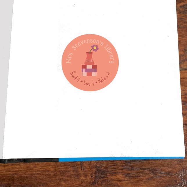 Sticker de la bibliothèque de livres et de la pêch (Classroom library round bookplate . )