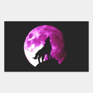 Sticker de loup hurlant à la lune