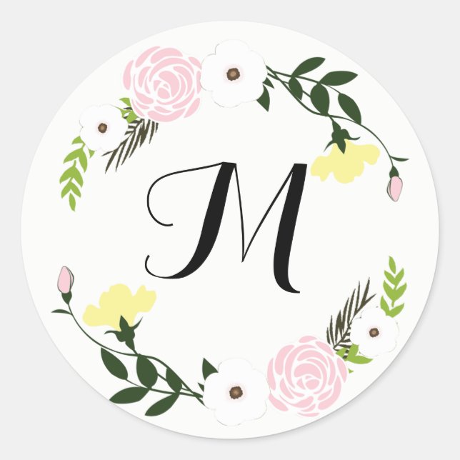 Sticker de mariage de jardin fleuri monogramme (Devant)