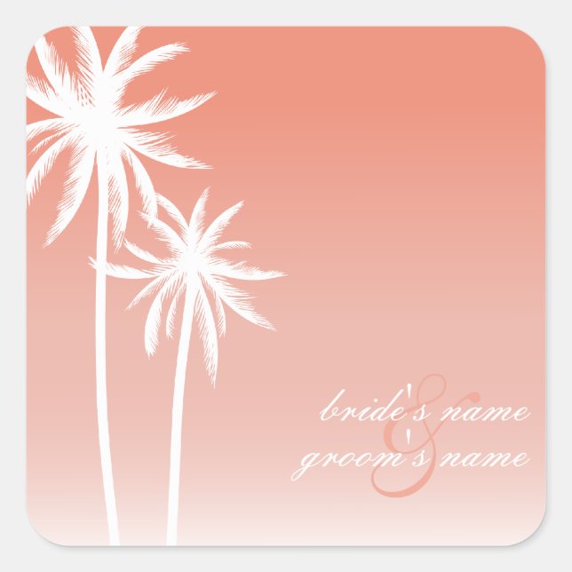 Sticker de mariage de plage Coral Ombré Palm Trees (Devant)