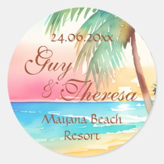 Sticker de mariage de plage tropicale aquarelle