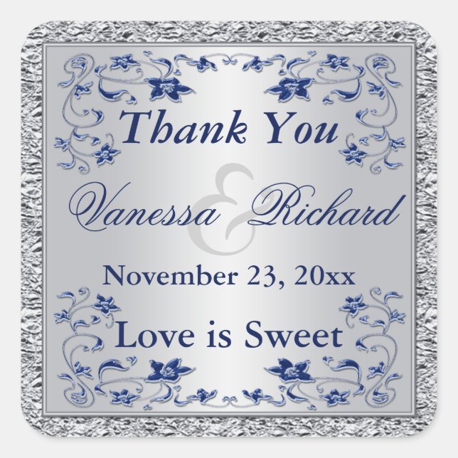 Sticker de mariage favori Marine Blue Silver FAUX  (Devant)