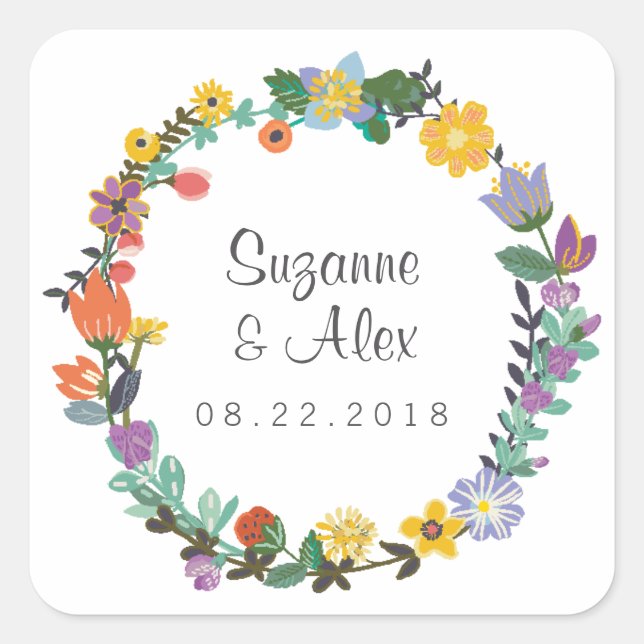 Sticker de mariage floral brillant (Devant)