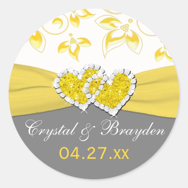 Sticker de mariage floral jaune, gris, blanc (Devant)
