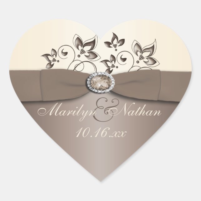 Sticker de mariage floral mocha et ivoire Favor (Devant)