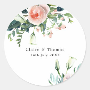 Sticker de mariage floral rose et blanc