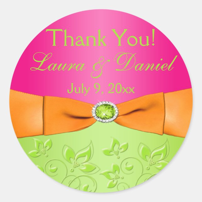 Sticker de mariage floral rose Orange Lime Faveur (Devant)