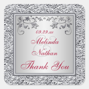 Sticker de mariage floral Rouge, Argent FAUX Foil