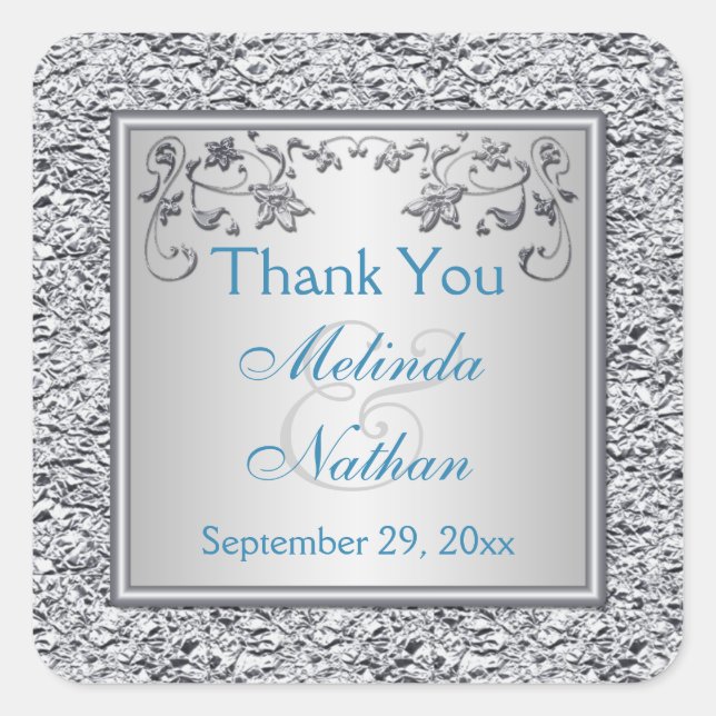 Sticker de mariage floral turquoise et argenté Fav (Devant)