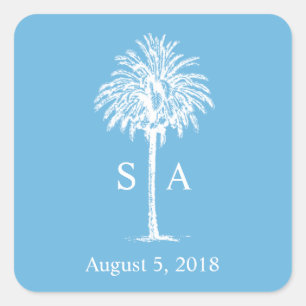 Sticker de mariage Monogram White Palm Tree Beach