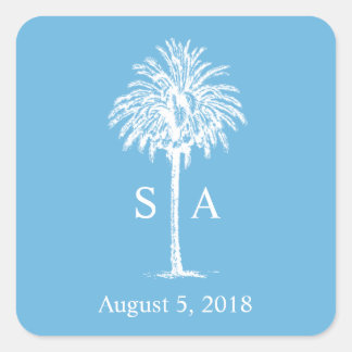 Sticker de mariage Monogram White Palm Tree Beach