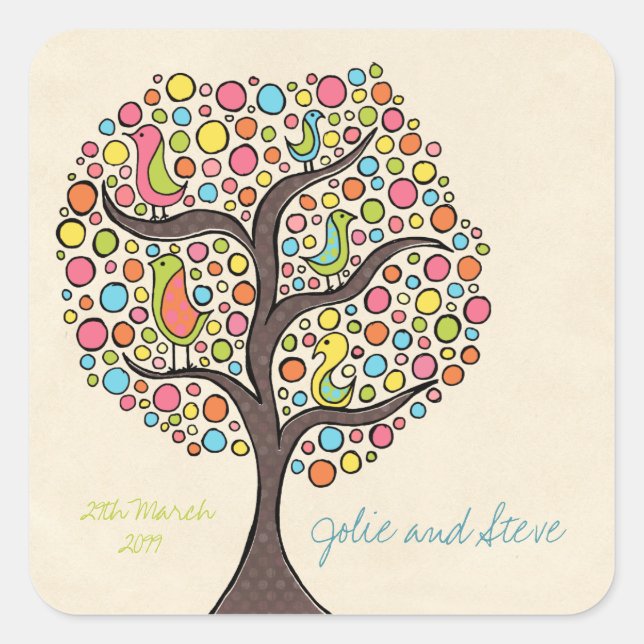 Sticker de mariage personnalisé avec Arbre-Arc-en- (Devant)