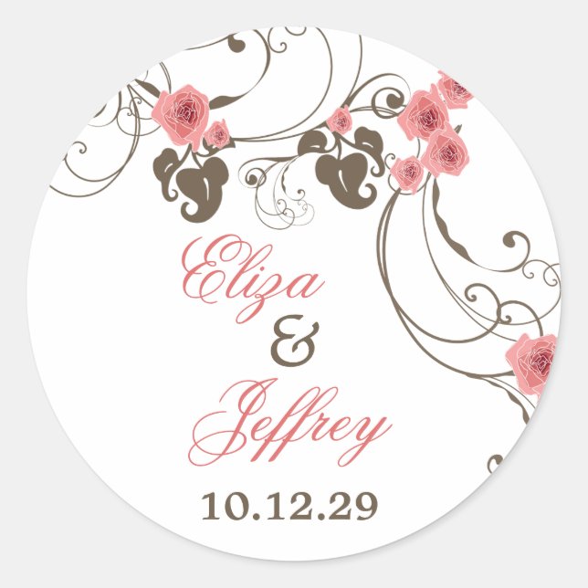 Sticker de mariage rose Roses Fleur Floral Élégant (Devant)