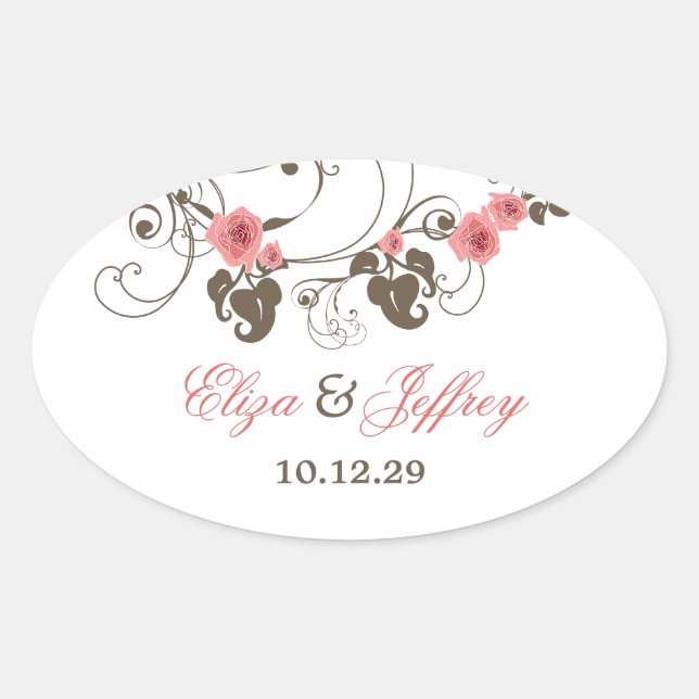 Sticker de mariage rose Roses Fleur Floral Élégant (Devant)