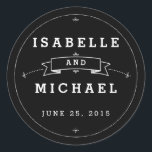 Sticker de mariage vintage Chalkboard fantaisie<br><div class="desc">Un joli autocollant vintage sur le thème de la planche à roulettes qui incorpore la typographie et les cadres défilants charmants pour mettre en valeur votre célébration mariage. Un joli ajout à votre cérémonie de mariage cet autocollant présente les noms de mariée et de mariée avec date mariage et est...</div>