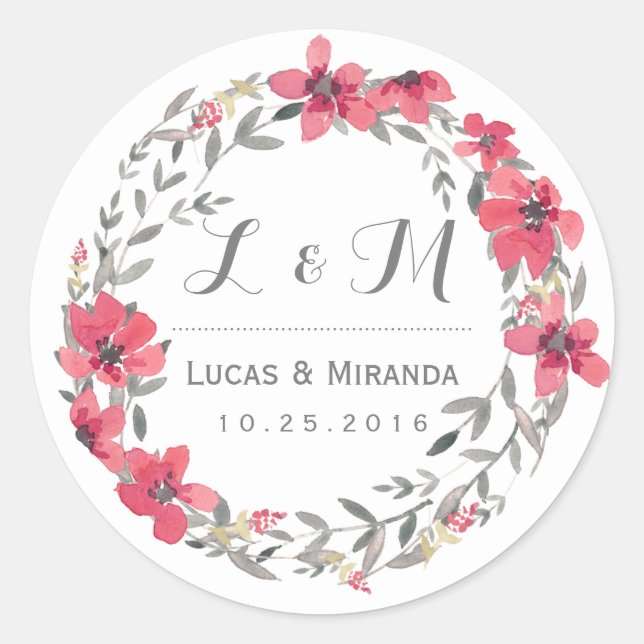 Sticker de mariage vintage rose floral (Devant)