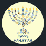 Sticker de Menorah Cercles Concentrés<br><div class="desc">Des dizaines de cercles concentriques se forment pour former une menorah Hanoukka éclairée. Ajoutez votre message en dessous. Utiliser comme sceaux d'enveloppe,  sur les cadeaux ou donner comme faveurs. Vous pouvez également modifier l'arrière - plan si vous le souhaitez. Disponible dans les produits correspondants. com</div>