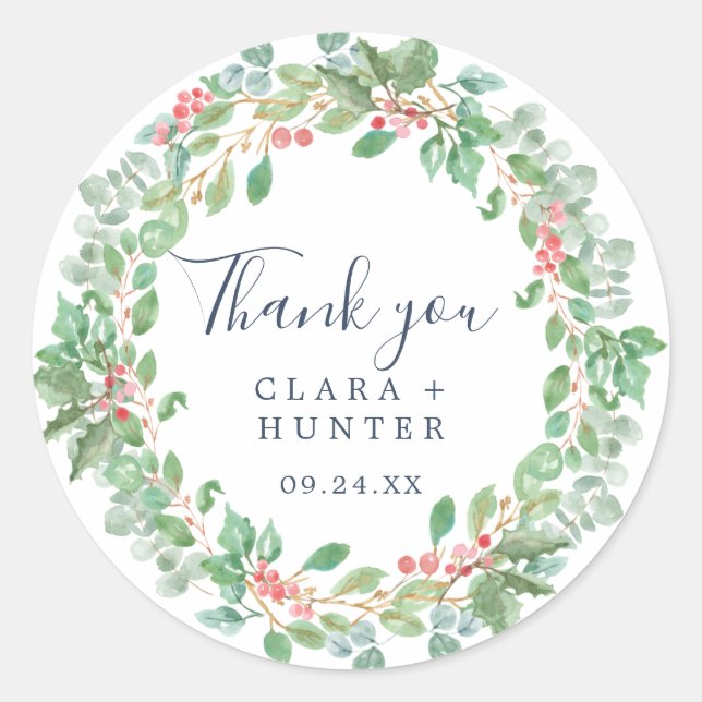 Sticker de Merci de couronne de Noël vert Favor (Devant)