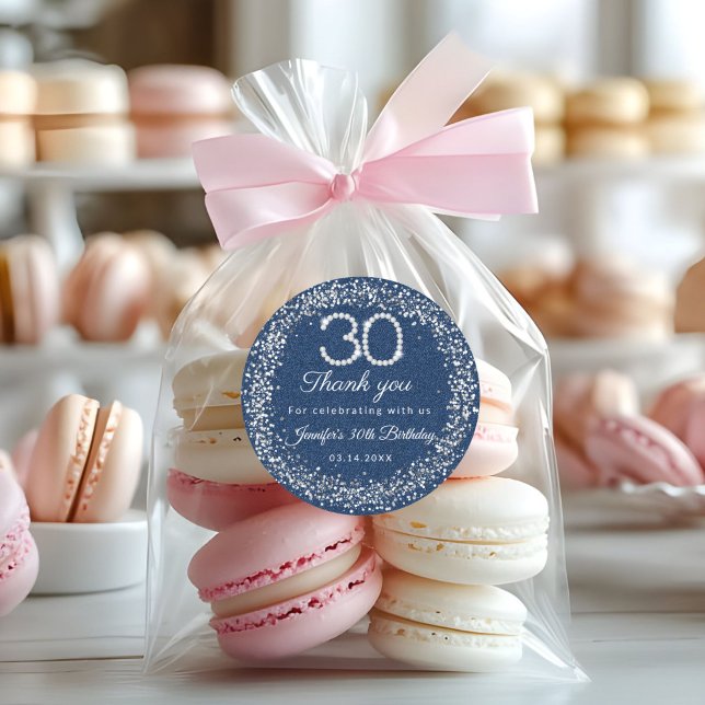 Sticker de Merci Diamonds & Denim 30e Anniversaire (Diamonds and denim 30th Birthday Party Thank you Stickers)