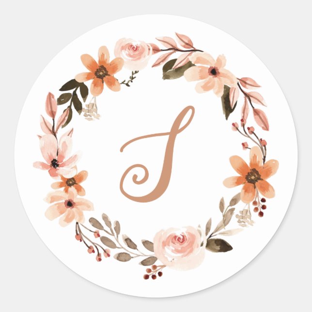 Sticker de monogramme floral orange d'aquarelle (Devant)