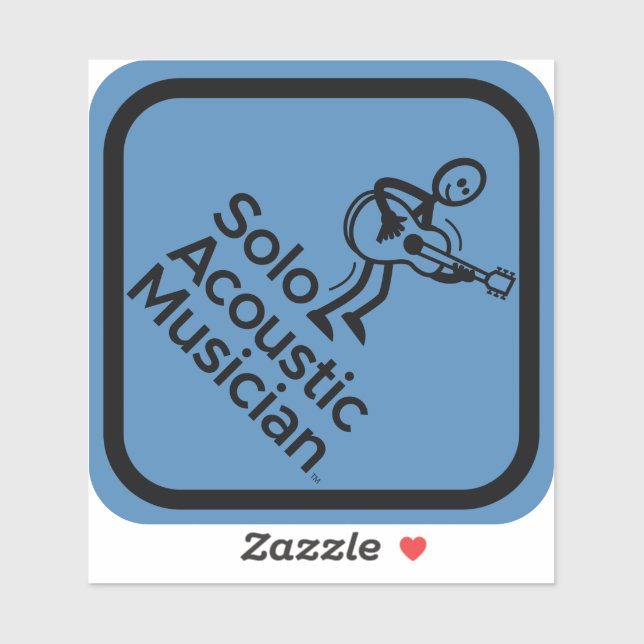 Sticker de musicien acoustique solo 4"x4" Bleu (Feuille)