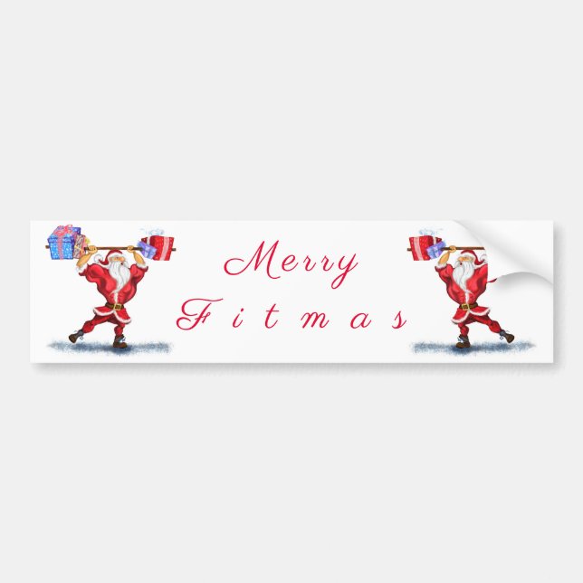 Sticker de Noël Bodybuilder Père Noël avec cadeaux (Devant)