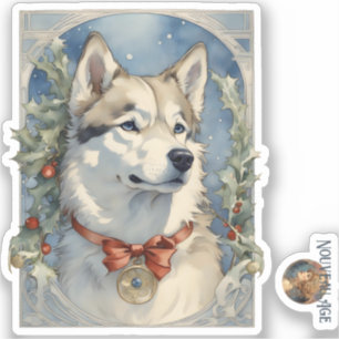 Sticker de Noël de chien Husky