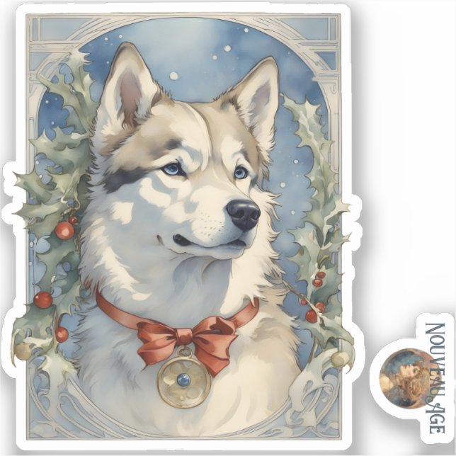 Sticker de Noël de chien Husky (Recto)